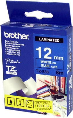 Brother TZ-535 Mavi-Beyaz Orjinal Lamine Etiket 12mm - 1
